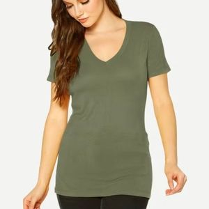 Abercrombie & Fitch Olive Ribbed V Neck Long Fit Shirt